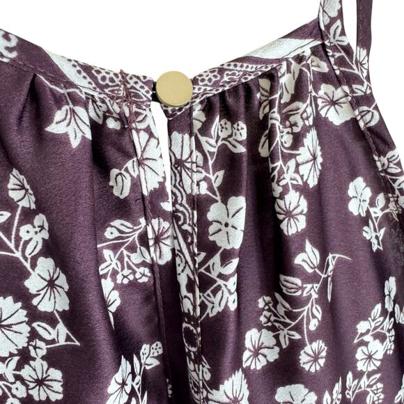 Renee C. Wine Purple White Floral Racerback Lightweight Tank Blouse Size M - Picture 4 of 6